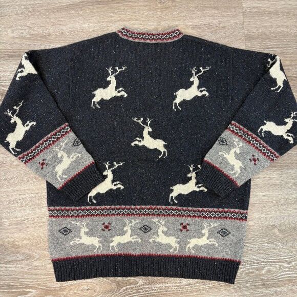 Vintage Woolrich Fair Isle Deer Stag Cabincore Alpine Grey Wool Patterned Cozy M - Picture 2 of 8